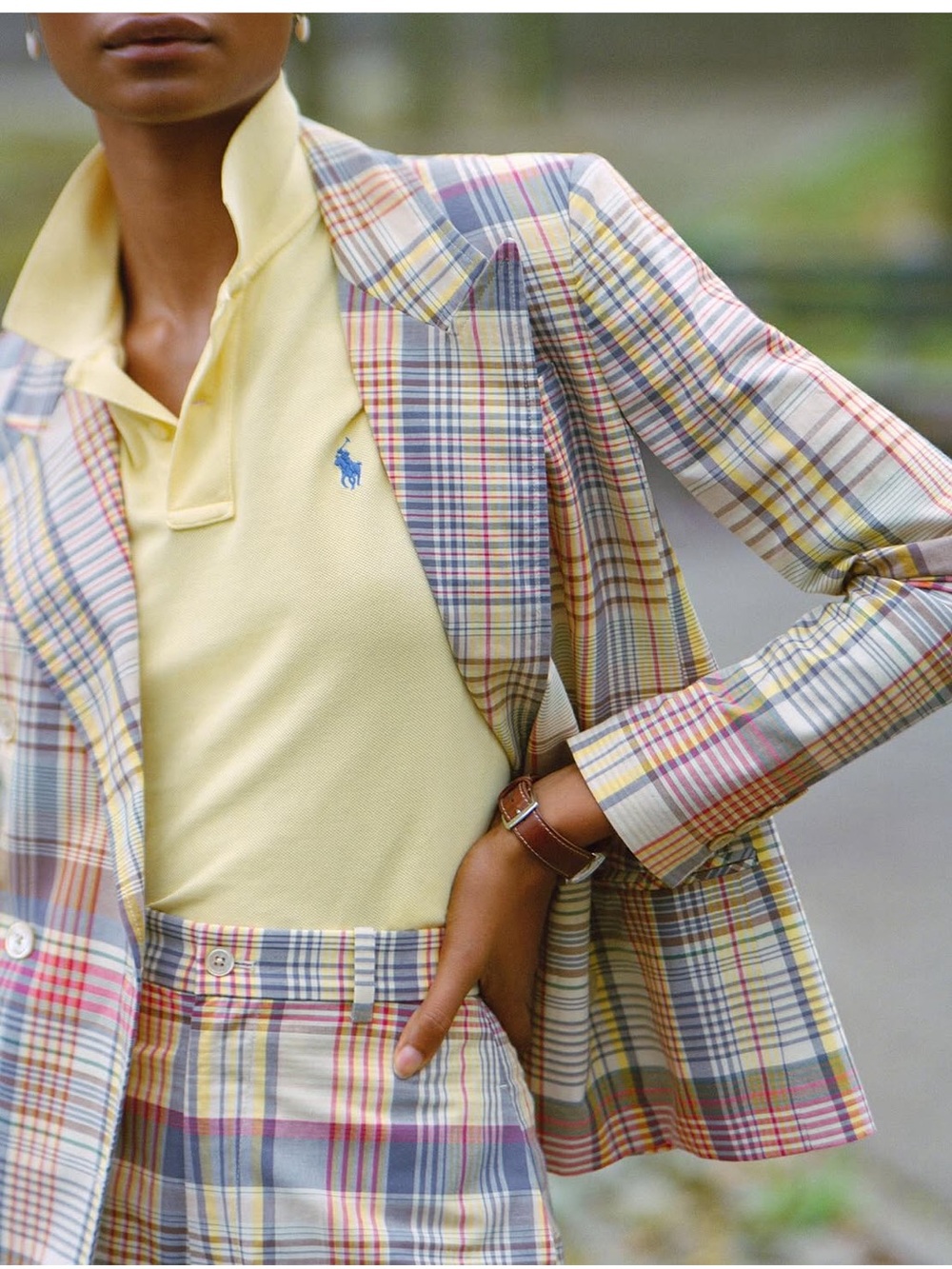Polo Ralph Lauren madras cotton plaid double breasted blazer jacket sz 2 preppy